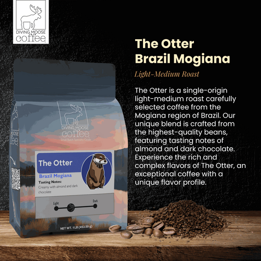 The Otter Brazil Mogiana medium-light roast coffee bag with almond and dark chocolate tasting notes
