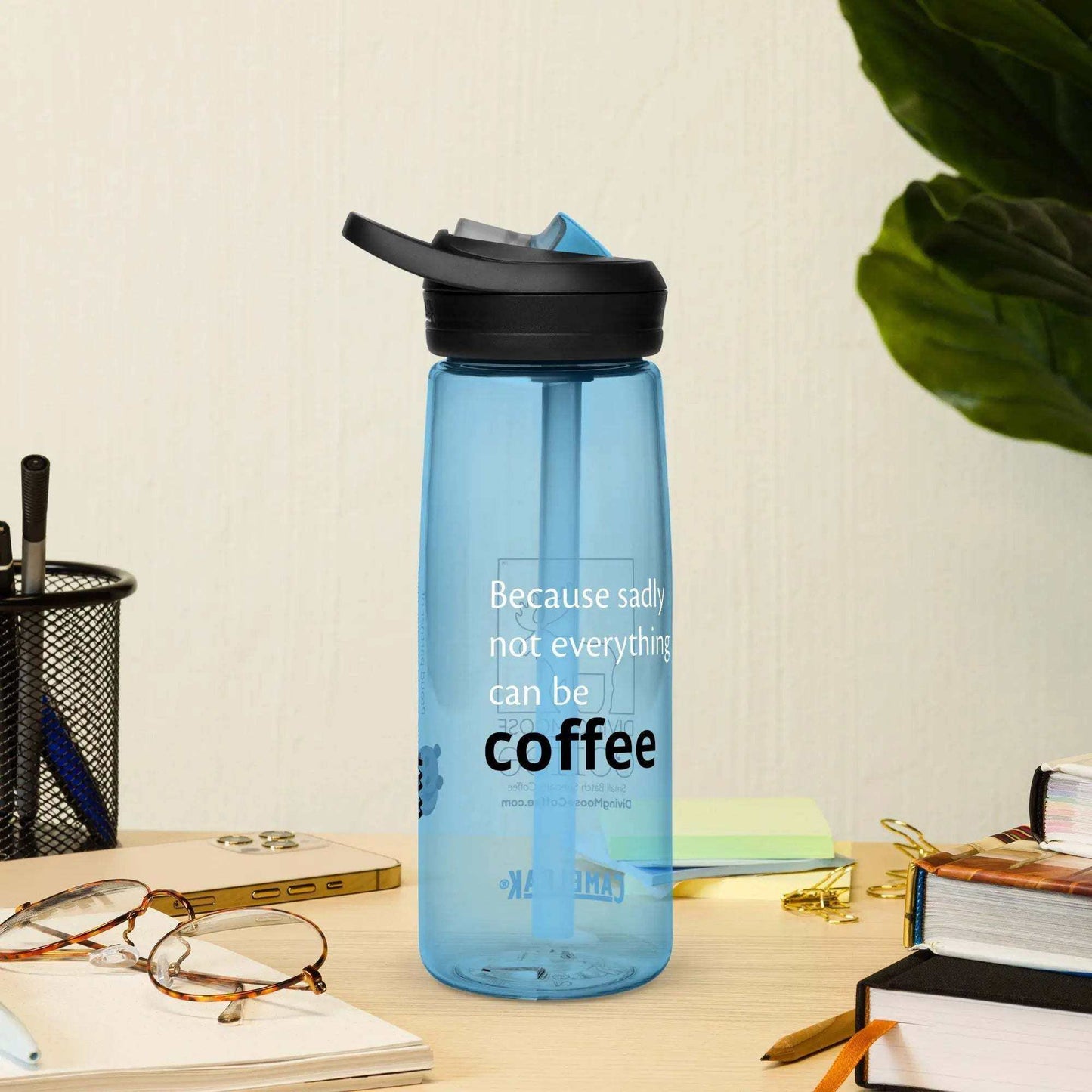 Blue CamelBak Eddy+ Sports Water Bottle made from 50% recycled plastic with spill-proof lid and bite valve
