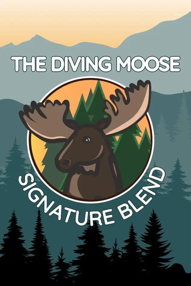 The Diving Moose Signature medium-dark roast coffee blend with chocolate and raspberry notes