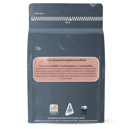 The Polar Bear medium-dark roast coffee blend with cocoa, nuts, and citrus notes in a 1lb resealable bag