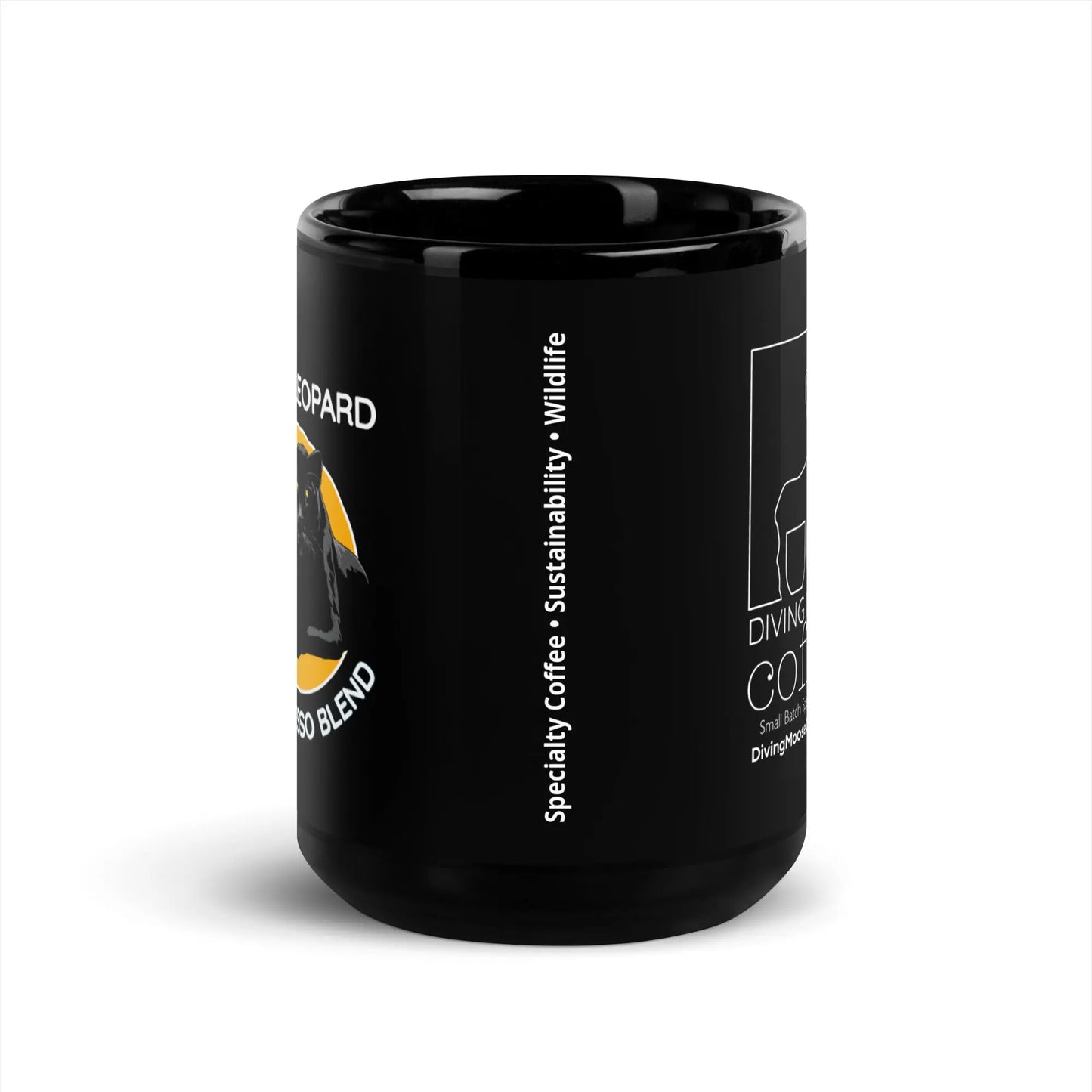DMC Black Leopard Glossy Mug (15 oz) Diving Moose Coffee, LLC