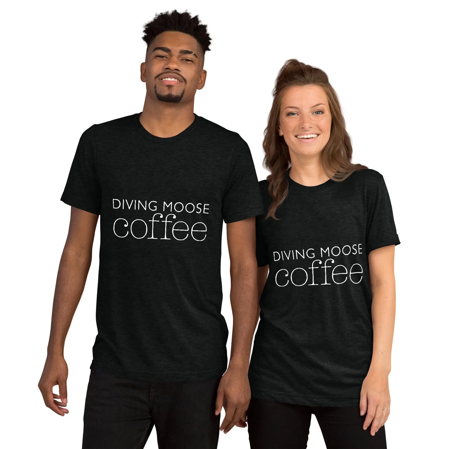 DMC Word Logo Short Sleeve Tri-Blend Comfy T-shirt Diving Moose Coffee, LLC