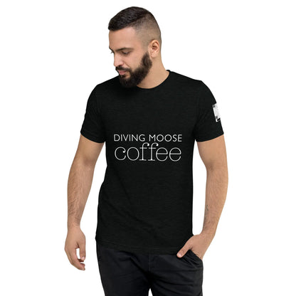 DMC Word Logo with QR Code Short Sleeve Tri-Blend Comfy T-shirt Diving Moose Coffee, LLC