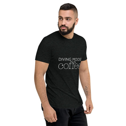 DMC Word Logo with QR Code Short Sleeve Tri-Blend Comfy T-shirt Diving Moose Coffee, LLC