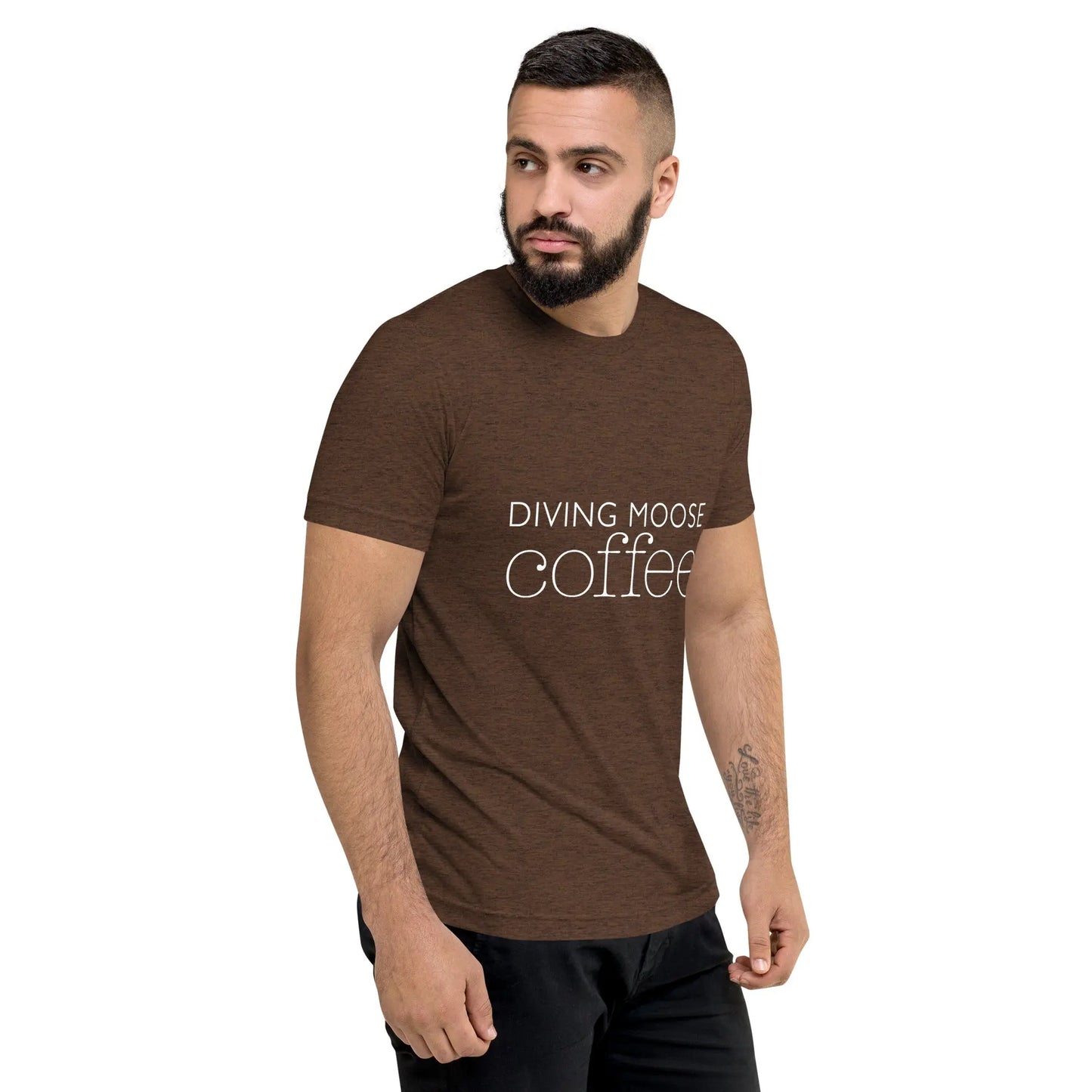 DMC Word Logo with QR Code Short Sleeve Tri-Blend Comfy T-shirt Diving Moose Coffee, LLC