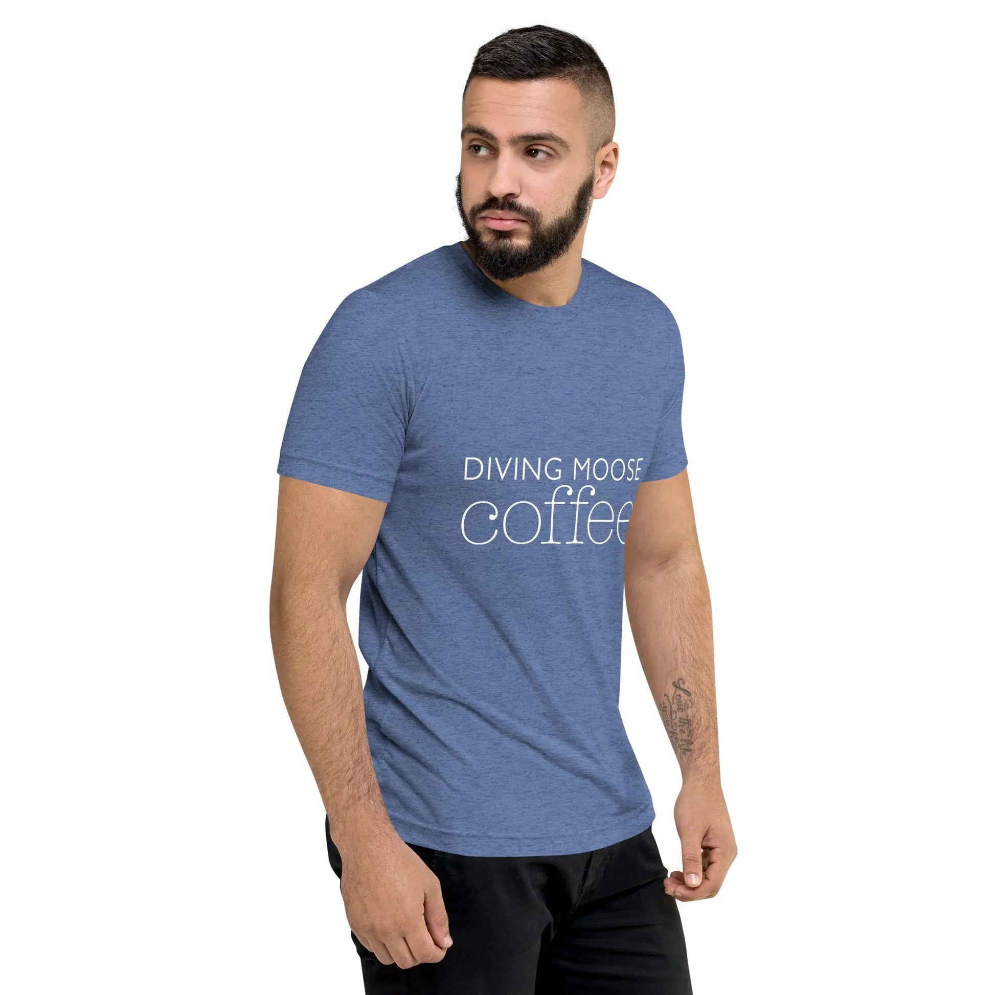 DMC Word Logo with QR Code Short Sleeve Tri-Blend Comfy T-shirt Diving Moose Coffee, LLC