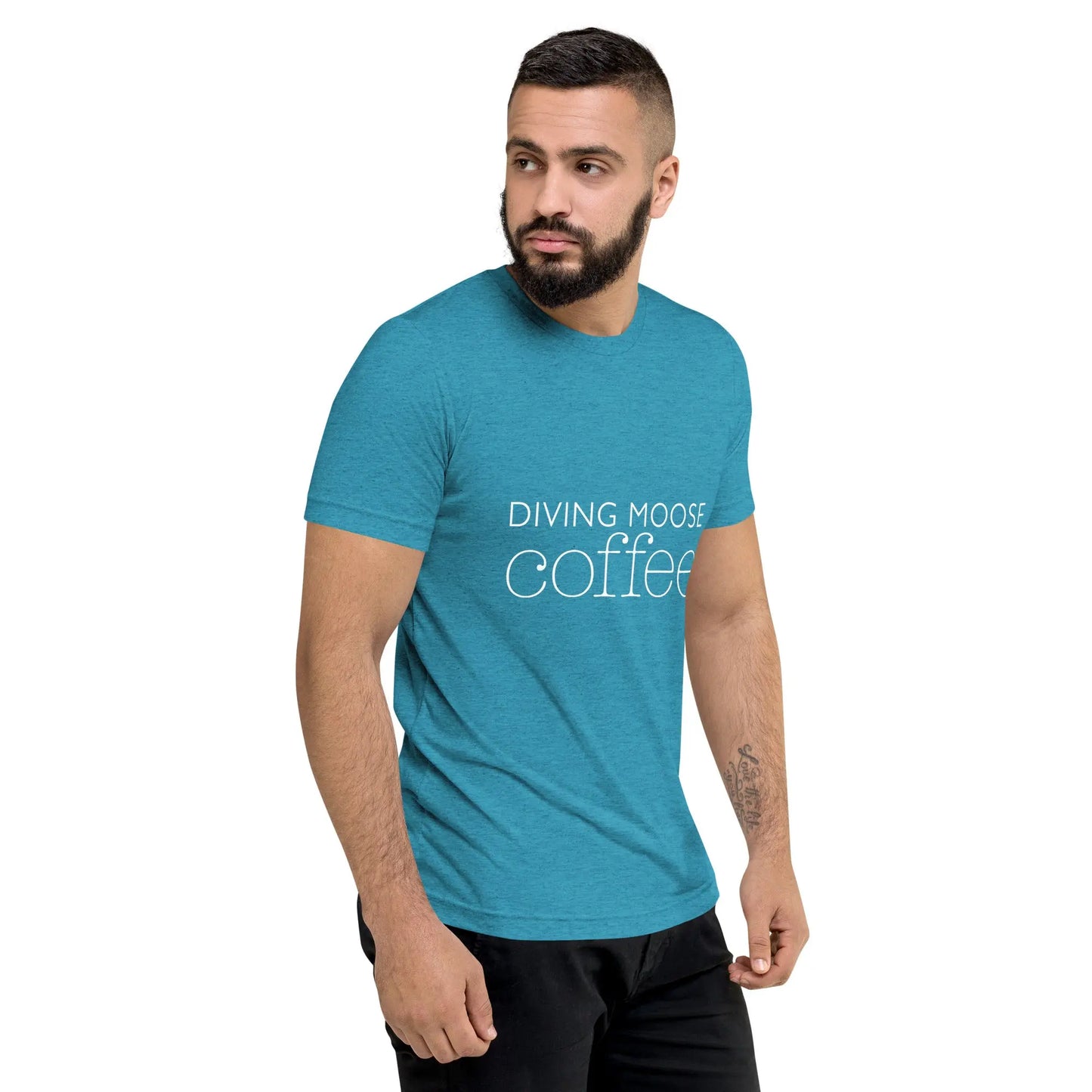 DMC Word Logo with QR Code Short Sleeve Tri-Blend Comfy T-shirt Diving Moose Coffee, LLC